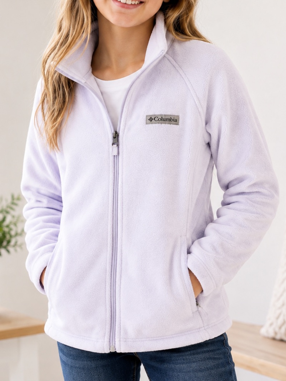 Columbia Girls Light Lavender Fleece Full Zip Jacket Large 14/16
